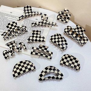 Hårklämmor Barrettes Retro Womens Acrylic Plaid Hair Claw Shark Clip Geometric Mesh pannband Fashionabla