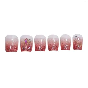 Fałszywe paznokcie różowe z brokatą krawędź długotrwały bezpieczny materiał wodoodporny dla kobiet i salonu paznokci dziewczynki