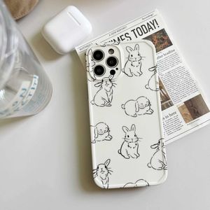 Cell Phone Cases Simple Line Rabbit Funny phone case for iPhone 15 Pro 13 Pro XR X XSMAX 7 8 Plus 15 11 12 13 14 Pro Max 12 mini Cover Cut Fundas J240426