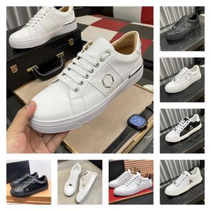 Luxury Designer Mens Pilip Plein Shoes Brand Classic Fashion Lace-Up Boys Scarpe High Quality Leather Phillip Metal Skulls Pattern Elements Men Casual Sneakers