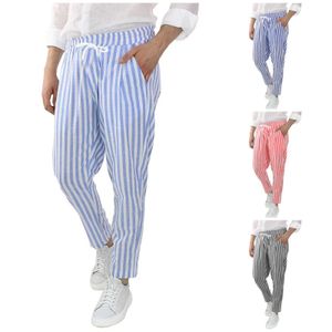 Men's Pants Casual pants mens striped cotton linen pencil pants mens loose and breathable leg pants plus sizeL2404