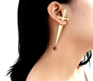 Stud Inlaid Rhinestones Earrings Warrior Pagan Viking Gothic Medieval Silver Color Classic Swords Women Gift1820320