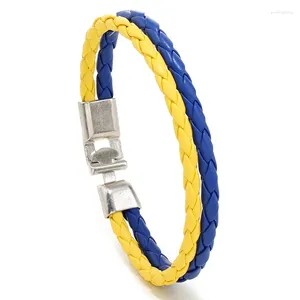 Charm Bracelets Fashion Yellow Blue Bracelet Cuff Braided Leather Wrap Bangle Multi-layer Peace Wristbands Casual Men Women Jewelry Gift
