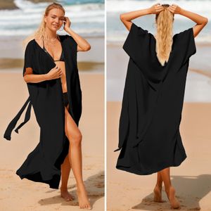 Kvinnors sommar tunn baddräkt kofta strand lösa snörning klänning vid havet solskyddskläder lång blus
