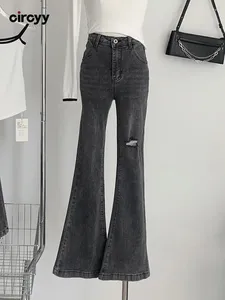 Jeans da donna Circyy strappato per le donne pantaloni bagliori a vita alta lavati grigio magro streetwear 2024 Spring Fashion Girls Y2K