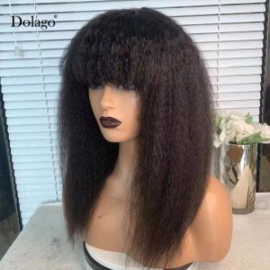 Wigs Kinky Straight Italian Coarse Yaki Human Hair Wigs For Women Natural Black Brazilian Virgin Hair Short Bob Wigs With Bangs