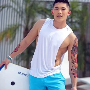 Shorts Free Shipping Men's Vest Sleeveless Sexy Split Breathable Sportswear Private Customized Boythor