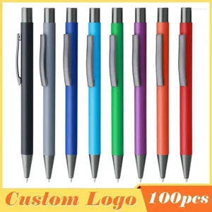 100pcs Metall Ballpoint Stift Werbung Gummi Textur benutzerdefinierter Logo Text Gravur Laser Anpassbarer Name