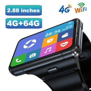 Смотрите 2023 Smart Watch Phone 4G LTE 4+64GB Smart Wwatch 2,88 дюйма экрана Мужчины Смотреть 2300 мАч с двойной камерой разблокируют GPS WiFi Android 9