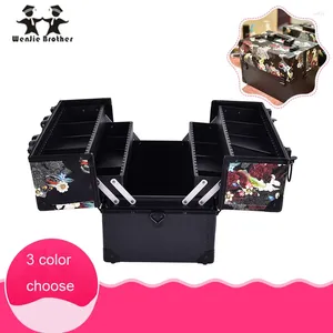 Cosmetic Bags Brother Big Size Skull Flower ABS&PU Make Up Box Makeup Case Beauty Bag Multi Tiers Lockable Jewelry