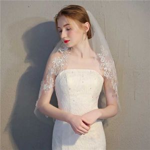 Hochzeitshaarschmuck Großhandel kurze Hochzeit Schleier billige weiße Elfenbeinbrautschleier eine Schicht Spitzenkante applizierte Braut Schleier Hochzeitskleid 2024 Braut