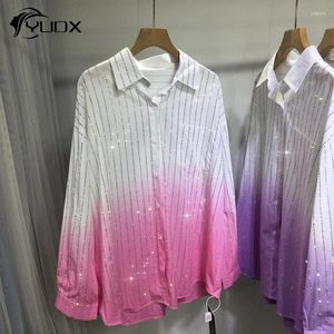 Blusas femininas yudx gradiente tingimento de tingimento feminino camisa