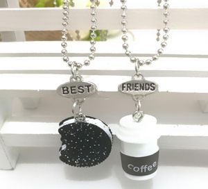 2pcsset Cookie Coffee Friends Pendant Bead Chain Necklace Friend BFF Mini Miniature Food Jewelry P9513863
