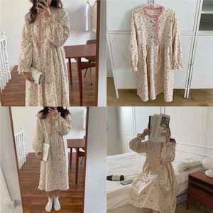 Robe Frauen florale Nachthemd Nachthemd Nachtwäsche Frauen koreanische Nachtkleid Rüschen Pamas Herbst Langarm Home Kee Nightwear 230914 Trage