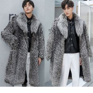 Mens Fur Faux Autumn Winter Men Fur Coat Long STOR STORGE JACKA VARM CASIAL Windbreaker 2201006232Y