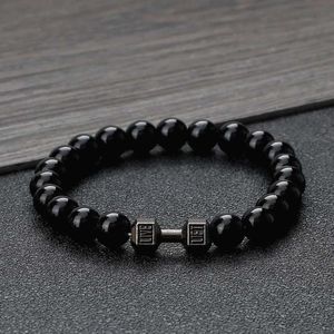 Perlen Fitnessstudio Hantel -Perlenarmband Naturalstein Langhantel Energiegewicht Herren Ehepaar Pulsera Armband Schmuckgeschenk