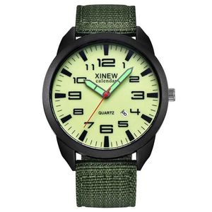 Armbandsur 1 st / lot män äkta xinew varumärke billiga es mode enkel nylonband datum armé kvarts erkek barato saat reloj hombre q240426
