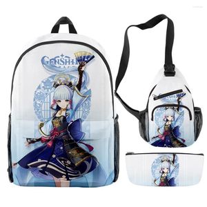 Sırt çantası Genshin Etki Kamisato Ayaka genç öğrencileri Schoolbag 3pcs/Set Kızlar Sırt Çantaları Crossbody Bag Kalem Kılıfı