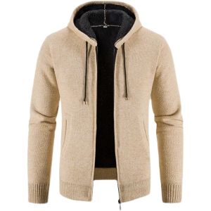 Sweatshirts vinter tjock cardigan herrtröja blixtlås huva mode varm smal passform stickade fleece hoodies rockar mens basebolljacka m4xl