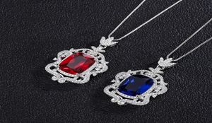 Pendant Necklaces Vintage Created Ruby Sapphire Gemstone Flower Pendent Necklace Micro Pave Cubic Zirconia Bridal Wedding Fine Jew8464546