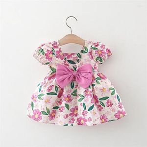 Girl Dresses Baby Girl's Dress Summer Korean Edition Big Flower Bow Short Sleeve Cotton Kjol Fashionabla Princess