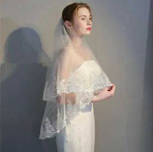 Cabelo de casamento Casamento Casamento de renda sexy laca pulso curto véu branco marfim 2 camadas moda véus noivos