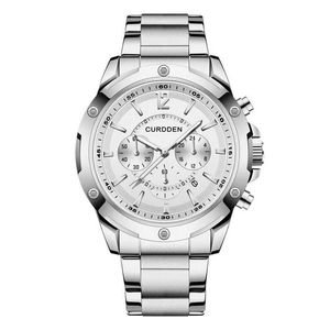 Wristwatches CURDDEN Brand es For Men Fashion Full Steel Band Chronograph Business Calendar Quartz Vintage Silver Montre Homme Q240426