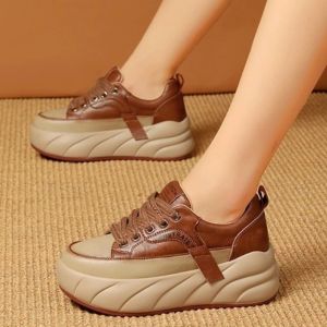 Slippers Leather Low Top Shoes for Women Retro 2024 Autumn New Korean Version Wedge Sneakers Student Lace Up Anti Slip Casual Sport Shoes