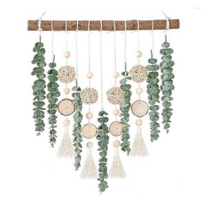 Decorative Flowers Faux Eucalyptus Leaves Boho Wall Decor Strung On A Wooden Stick For Elegant Home Display