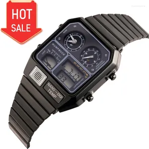Armbandsur Humpbuck tidlöst rostfritt stål timepiece Dual Time Zone Classic Design Waterproof Watch