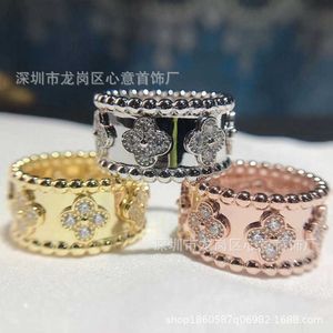 Дизайнерская высокая версия четырех листовых клевер Калейдоскоп Кольцо для женщин 925 Серебряное серебро с алмазом -цветом 18K Розового золота Тренда