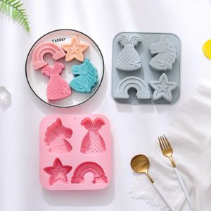 Stampi cartone animato poroso unicorno silicone cioccolato cioccolato sirena caramelle torta ghiaccio cottura stampo stella a stella candela sapone arcobaleno che produce regali