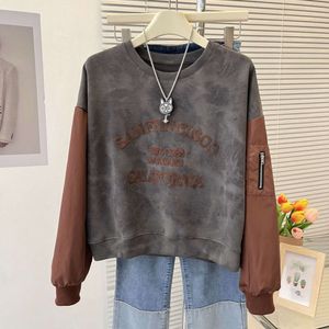 Women's Hoodie Tie Dye 2024 New Letter Ins Trendy Loose Patchwork ärmar Kort hösten Casual Pullover Top for Women