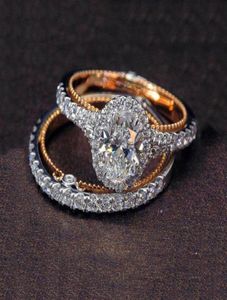 Süße weibliche Diamantrunde Ring Set Marke Luxus 925 Silber Verlobungsring Vintage Braut Eheringe für Frauen1368347