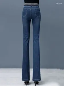 Dżinsy damskie Vintage wysokiej talii Flare proste dżinsowe spodnie boczne pasek pantalon femme duży rozmiar 4xl stretch vaqueros swobodny chude wąż