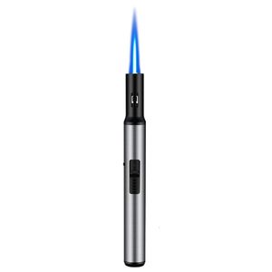 HB708 Refillable Butane Without Gas Blue Jet Flame Windproof Pen Lighter with Safety Lock