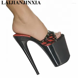 Terlik laijianjinxia yaz slaytları 20cm ultra yüksek topuklu ayakkabılar 8 inç bayan moda seksi ayakkabılar siyah/kırmızı platform kadın