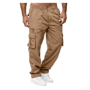 Calça masculina masculina calça de bolso multi -bolso casual ao ar livre calças de perna lisa larga calças de fitness calças casuais Pantsl2404