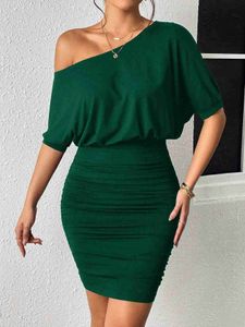 Urban Sexy Dresses One Shoulder Ruched Bodycon Dress Elegant Short Sle Dress For Spring Summer Womens Clothing d240427