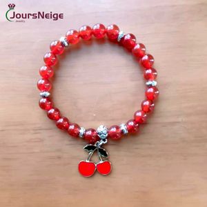 Perlen natürliches rotes Achatarmband rund 8mm Perlen Steinkristall Kirsch Anhänger Damen Mode Schmuck Geschenk Ba044