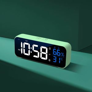 Часы музыкальный светодиод цифровой сигнал будильника Голоса управления температурой влажность влажность дисплей рабочего стола.