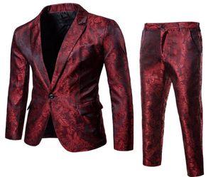 Wino Red Nightclub Paisley Suit Men 2019 Modna JEDNO BIERSOWA SUITS STATE STACJA WEDNICZA TUXEDO Blazer 3xL3340836