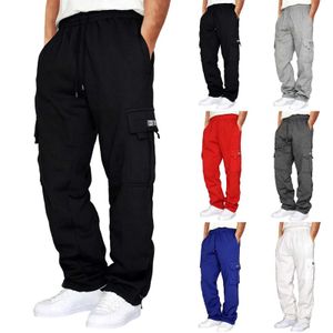 Calça masculina de inverno e primavera calças de carga de trabalho de calça elástica cintura solta calças de bolso múltiplo de bolso ao ar livre