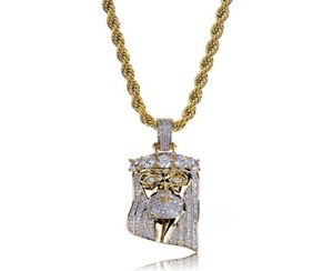 New Copper Gold Color Plated Iced Out Jesus Face Pendant Necklace Micro Pave CZ Stone Hip Hop Bling Jewelry6310062