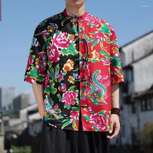 Męskie koszule swobodne lato wysokiej jakości bawełniane męskie koszula hawajskie chińskie kwiat nadruk krótki rękaw wielki rozmiar Hawajs Men Beach Floral