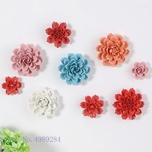 Decorative Figurines Creative Ceramic Flowers Peony Background Wall Hanging Decoration 3D Relief Handmade Crafts Living Room