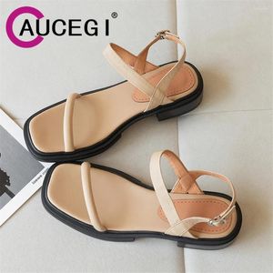 Casual Shoes MILI-MIYA Arrival One-Piece Belt Women Sheep Skin Sandals Thick Heels Solid Color Buckle Strap Street Summer