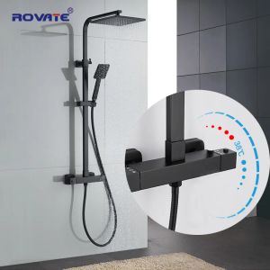 Controls Rovate Matte Black Thermostatic Shower System Wall Mounted, Dual Function Bathroom Constant Temperature Faucet Combo Set