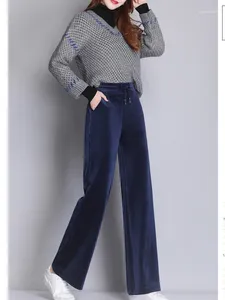 Calça feminina 2024 calças de pernas largas de inverno com veludo de cintura alta cortaggy shopted grossa para mulheres calças de moletom