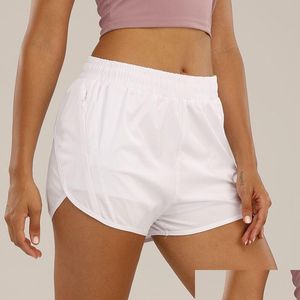 Kadın Trailtsuits Emon Şort lu-0160 Yoga Kıyafet Yüksek Belli Fitness Giyim Kızlar Çalıştıran Stretch Zip Cepleri Pantolon Çizeli Dstring Otuha